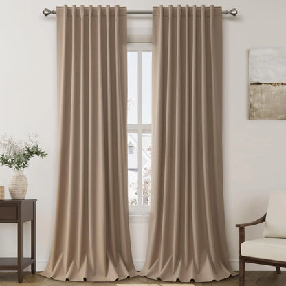 100% Blackout Linen Curtains 102 Inches Long 2 Panels Set for Bedroom Tan Back Tab Black Out Curtain Modern Urban Noise Cancelling Total Light Blocking Window Curtains 102 Length 52X102 Inches