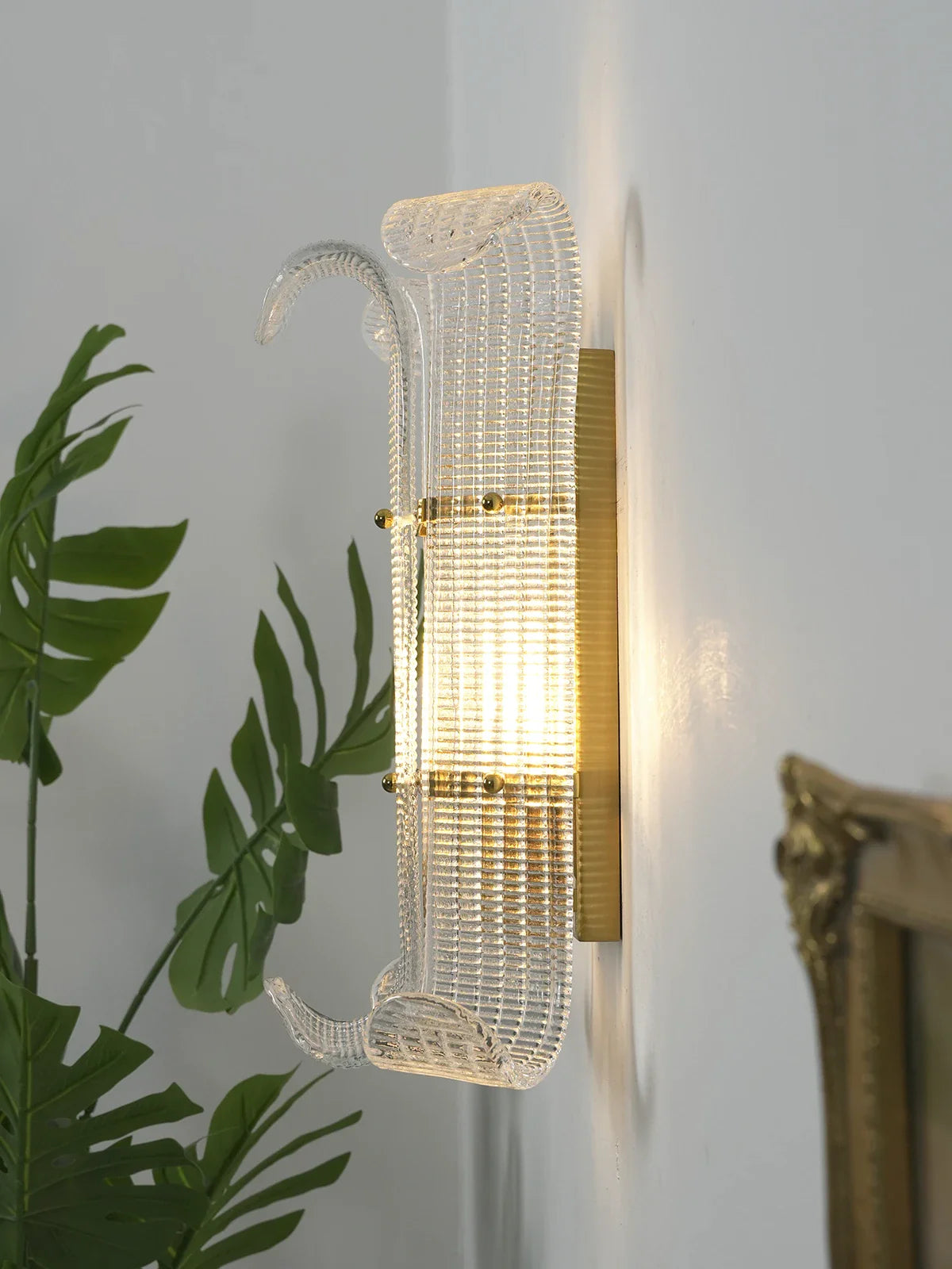 Curved Textured Glass Wall Sconce
