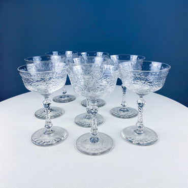 Cut Crystal Vintage Champagne Glasses. Set of 8 Stemware. Dining Room Table Decor. Gift for Him Her. New Year's Eve Celebration. Toasting.