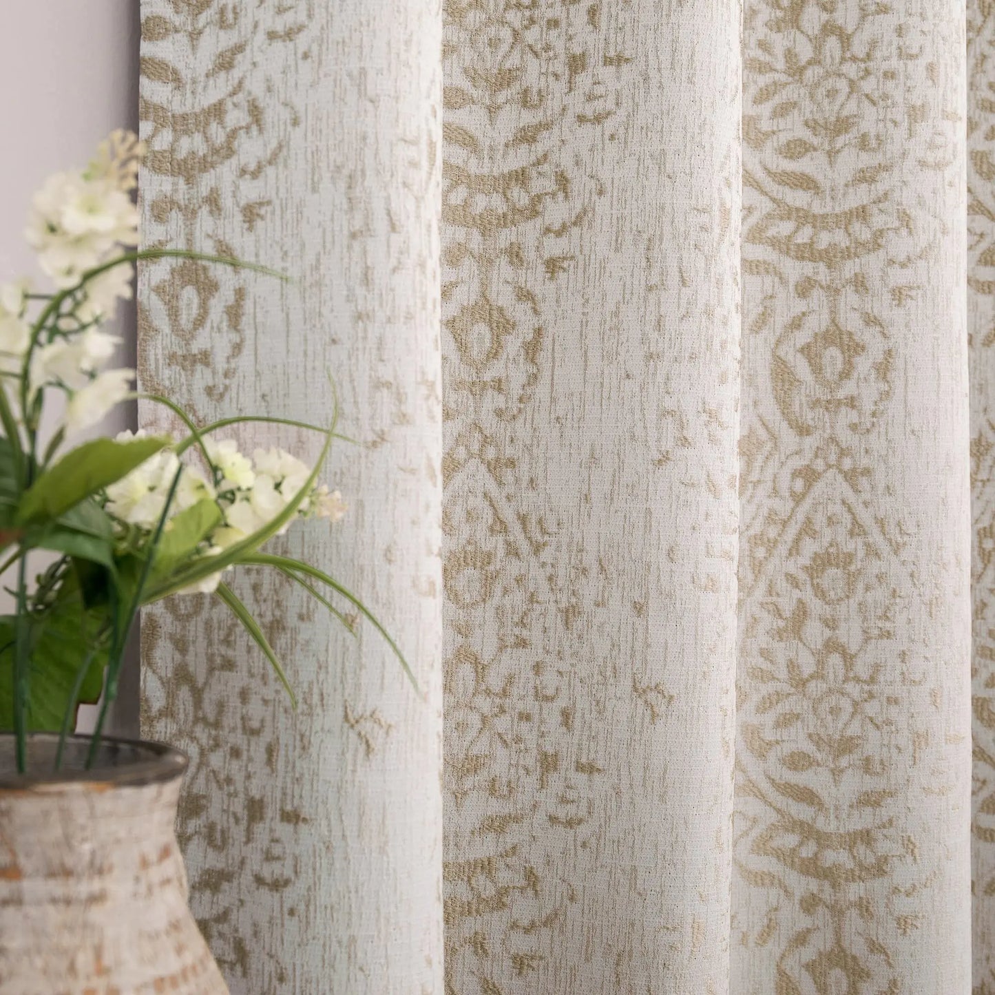 Mrs.Naturall Taupe 52x72 Inches Long Damask Pattern Curtains for Living Room