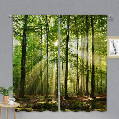 2 Pack Enchanted Forest Sun Scene Window Curtains