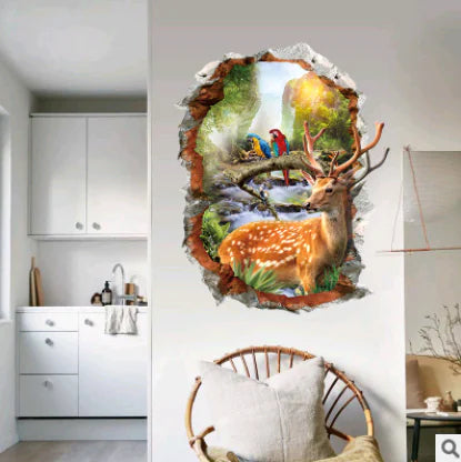 3D Wall Stickers with Scenic Deer for Bedroom Decor