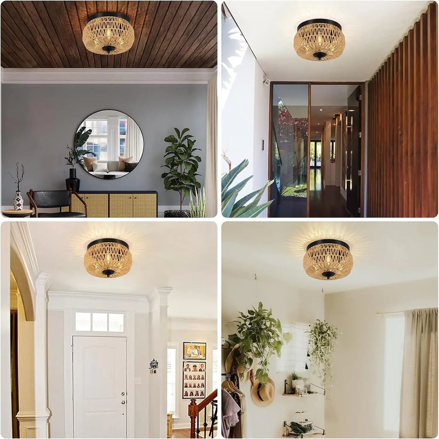 Rattan Trio Recessed Chandelier for Home Decor