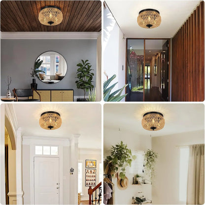 Rattan Trio Recessed Chandelier for Home Decor