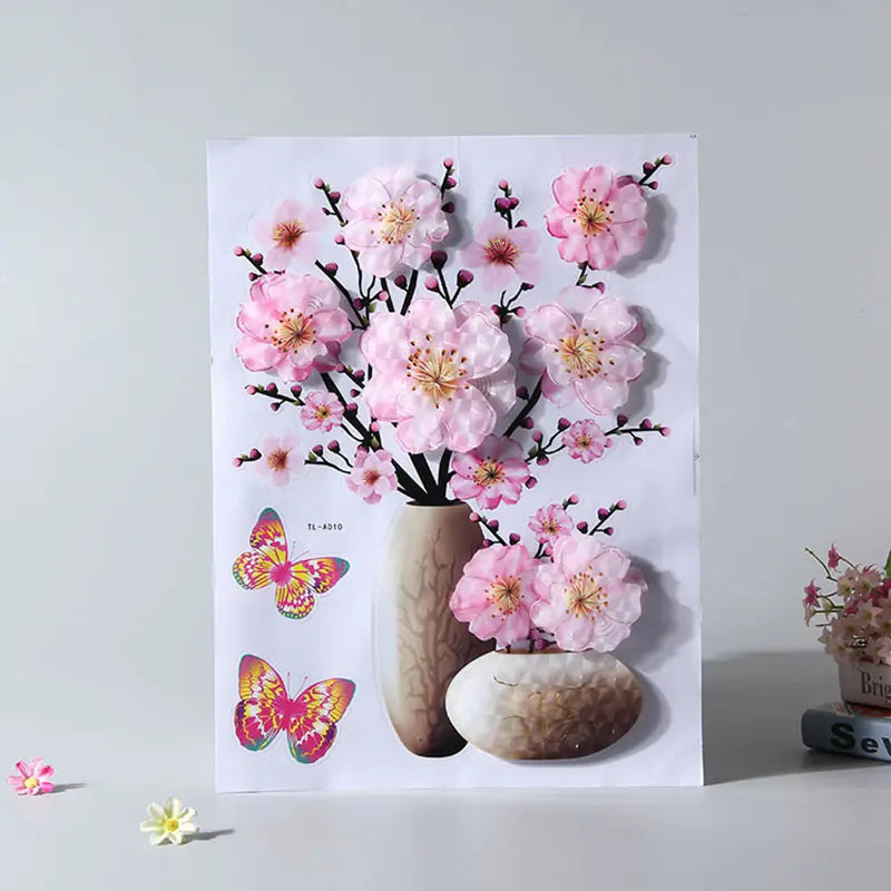 3D Faux Flower Vase Wall Decor for Bedroom