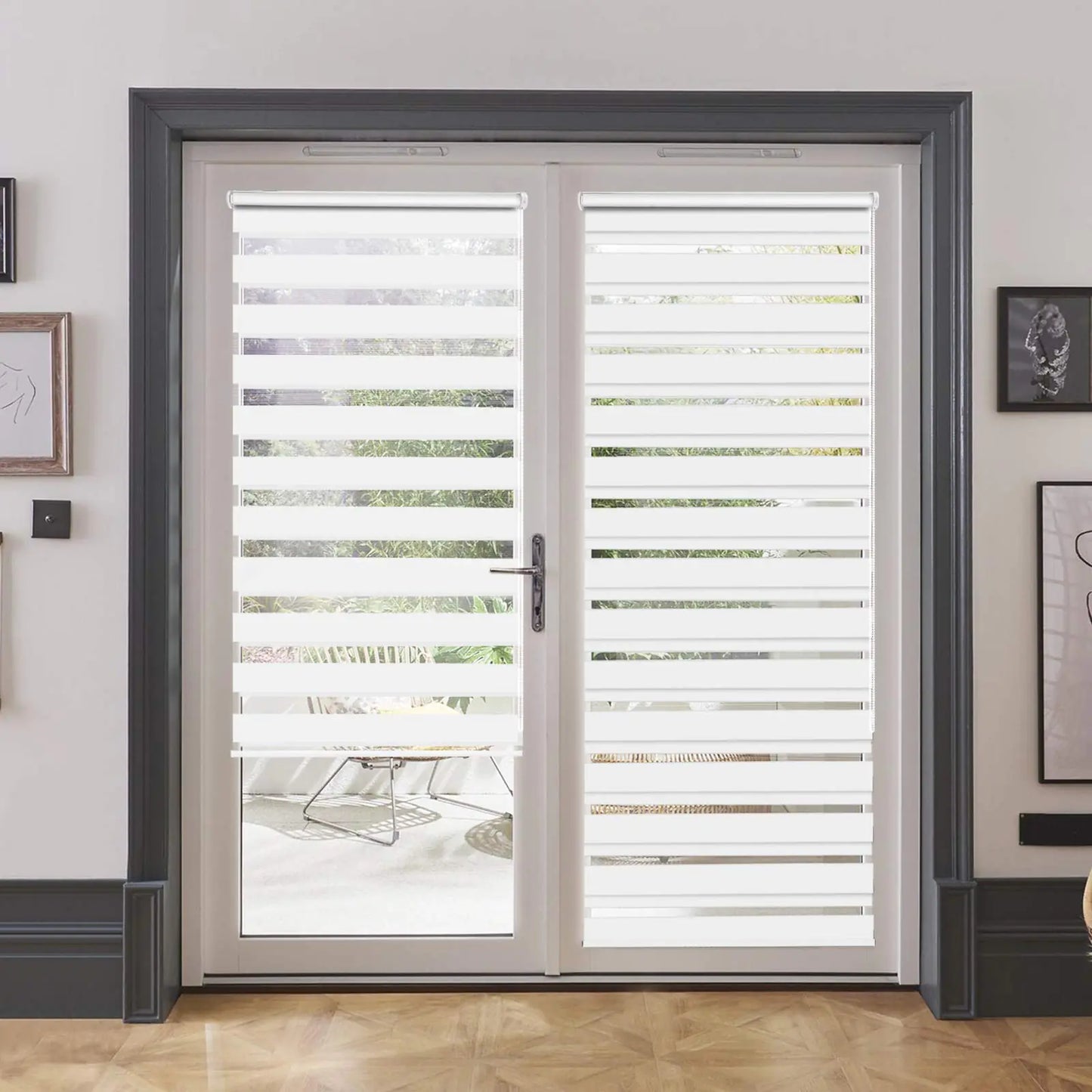 LUCKUP Horizontal Window Shade Blind Zebra Dual Roller Blinds Day and Night Blinds Curtains，Easy to Install 39.4" x 90" White
