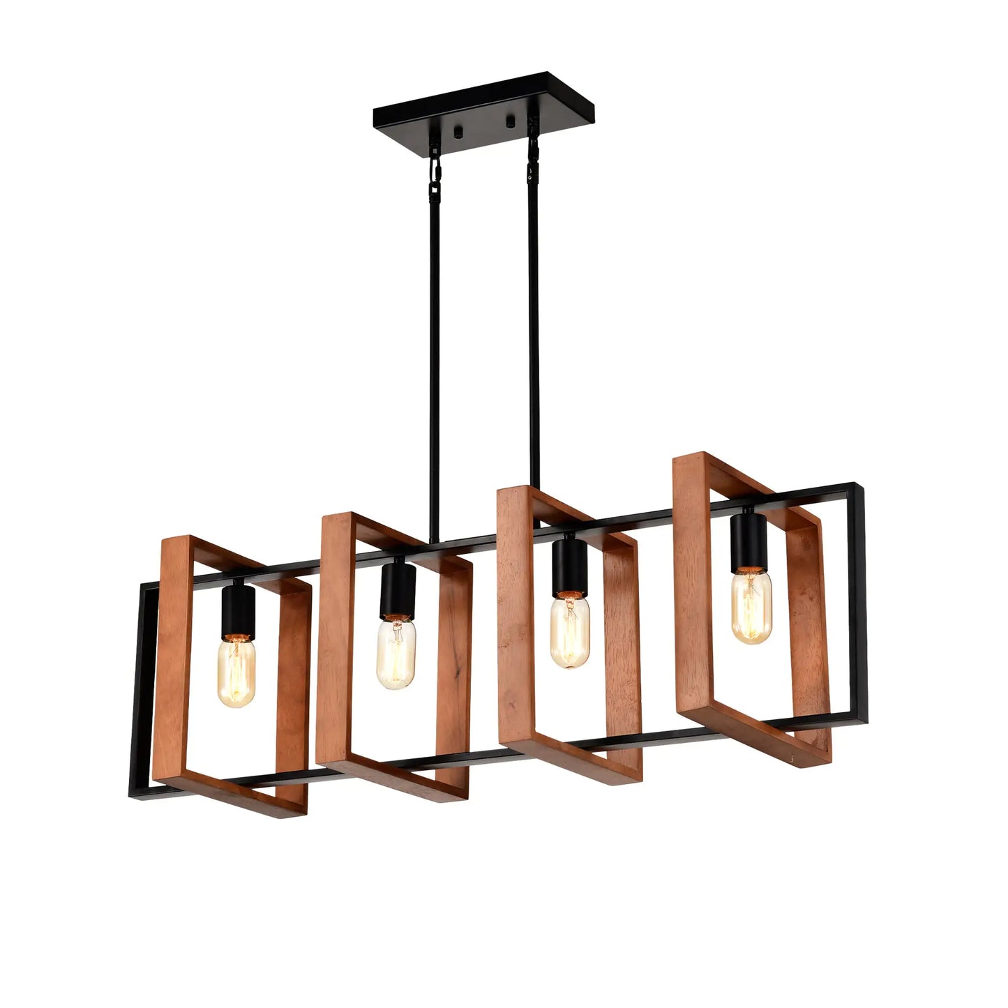Rustic Rectangular Wood & Metal Pendant Light