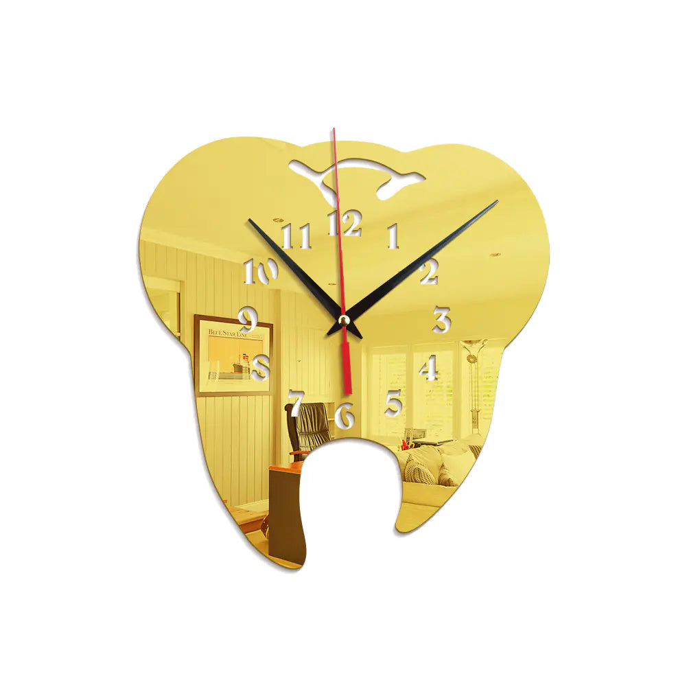 3D Acrylic Tooth-Shaped Wall Clock for Dental Decor