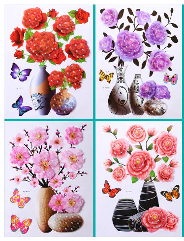 3D Faux Flower Vase Wall Decor for Bedroom