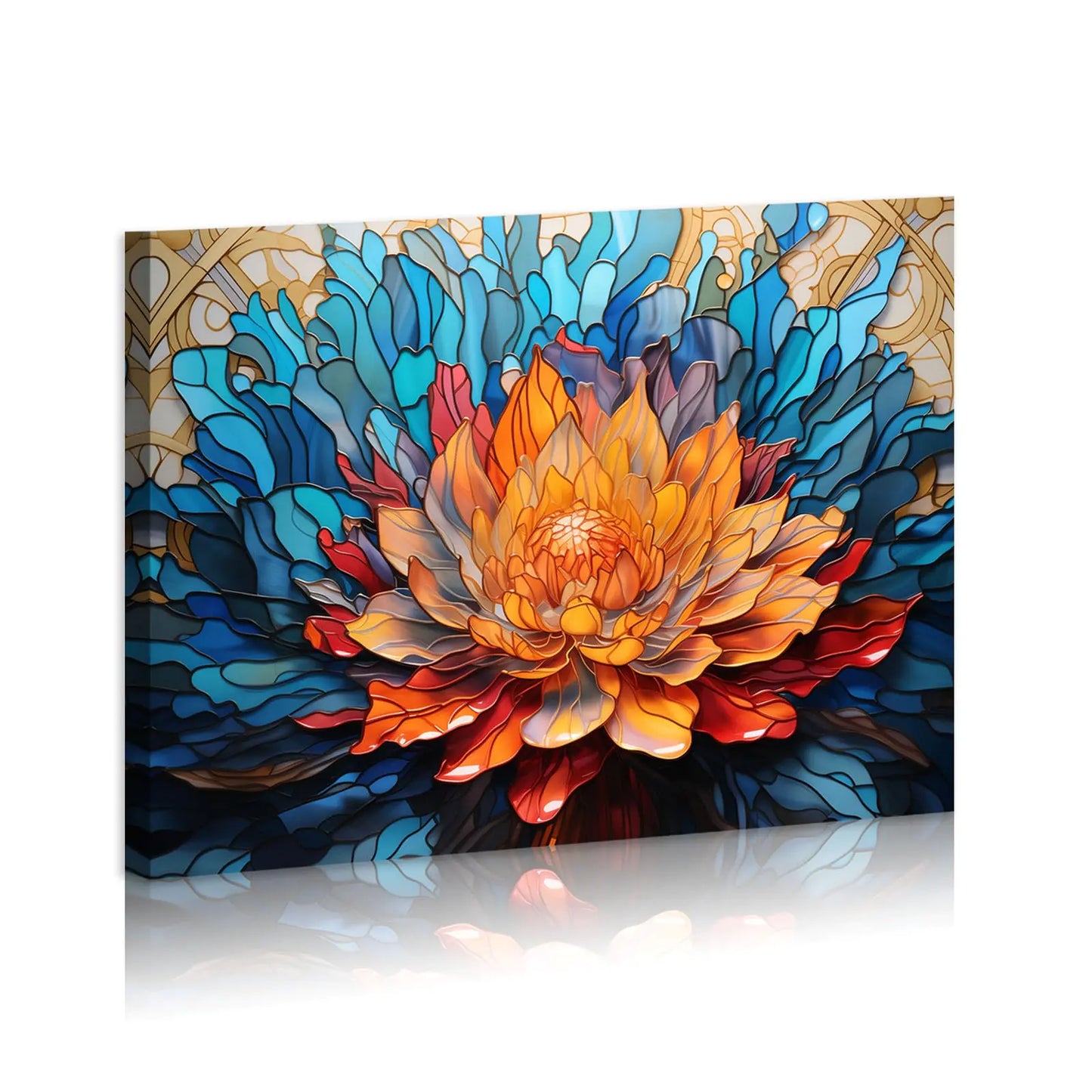 FUNHUA Flower Wall Art Stained Glass Art Bathroom Floral Canvas Print for Living Room Bedroom Wall Painting Decoration Modern Artwork Framed Ready to Hang 12x16 Inches