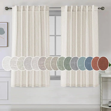 H.VERSAILTEX Natural Linen Curtains 63 inches Long for Living Room 2 Panels Back Tab Loop Pocket Textured Light Filtering Semi Sheer Curtains Rustic Farmhouse Boho Curtain Heathered Natural
