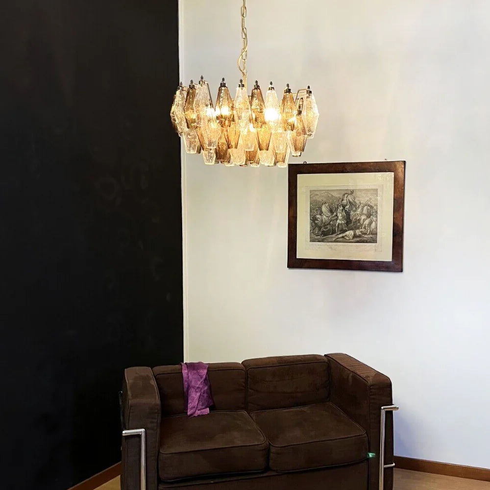 Smoked Poliedri Murano Glass Chandelier