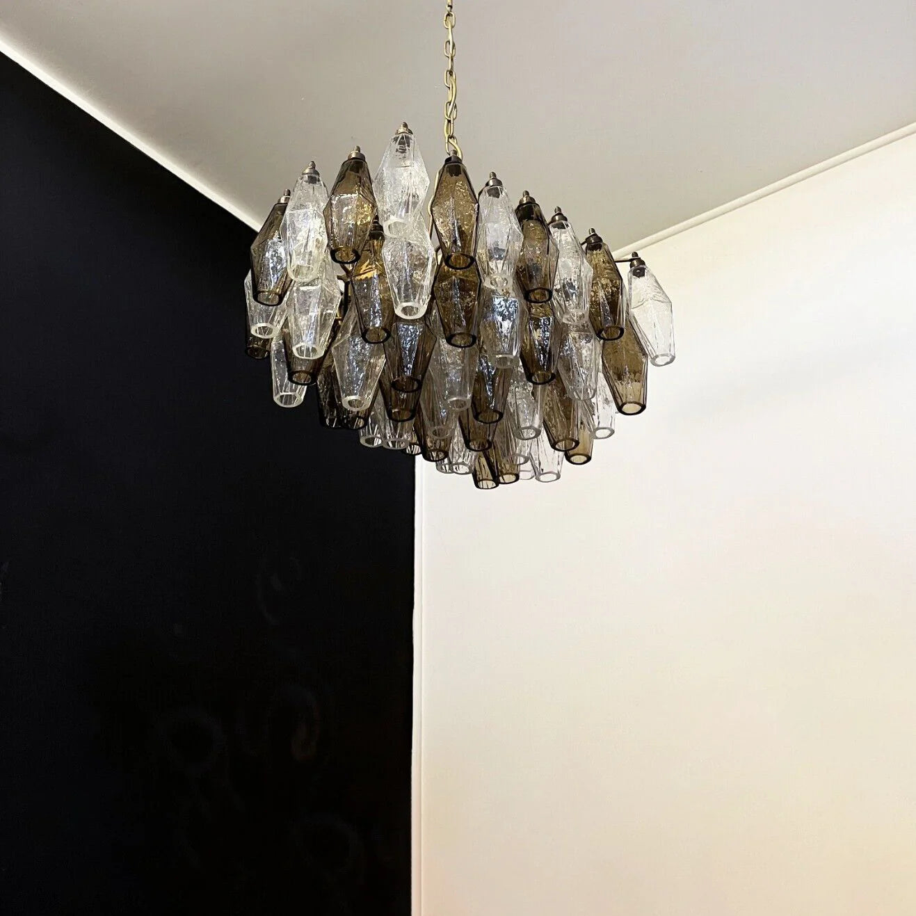 Smoked Poliedri Murano Glass Chandelier