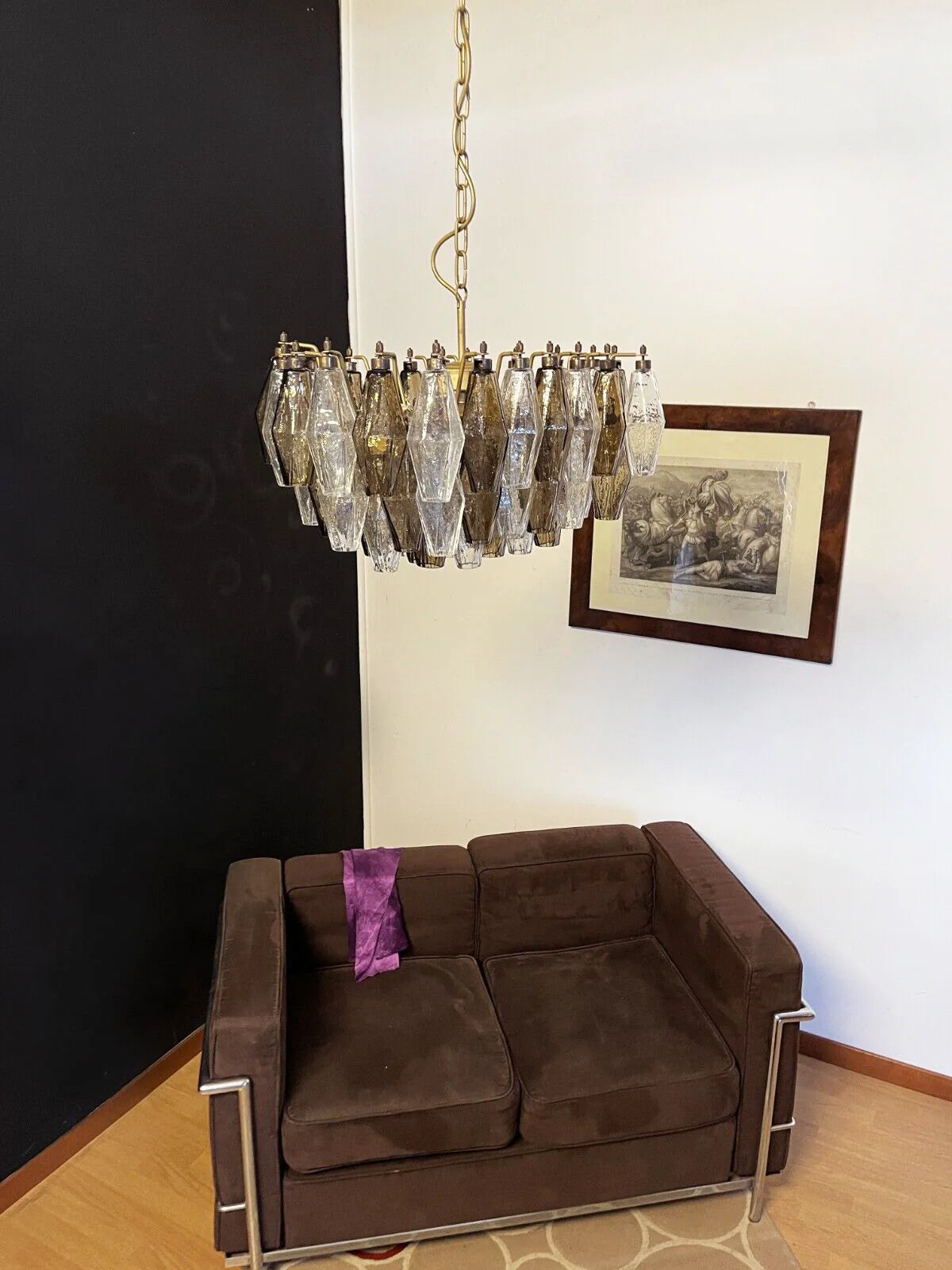 Smoked Poliedri Murano Glass Chandelier
