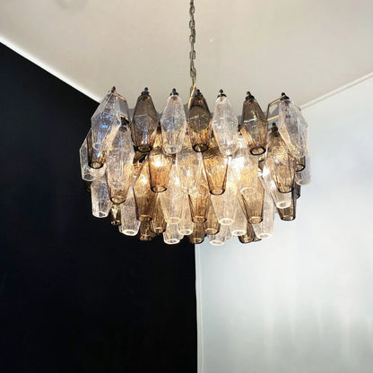 Smoked Poliedri Murano Glass Chandelier