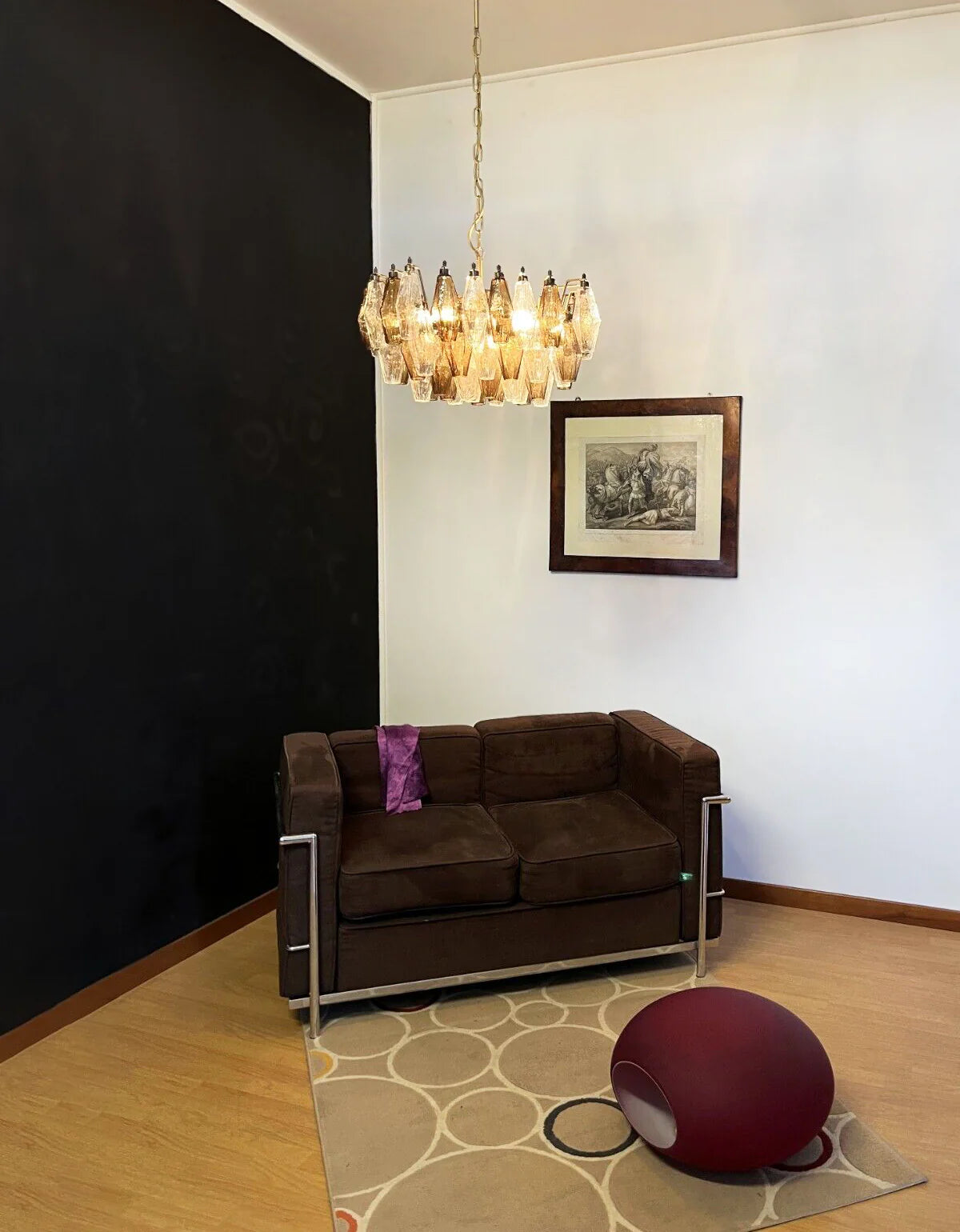 Smoked Poliedri Murano Glass Chandelier