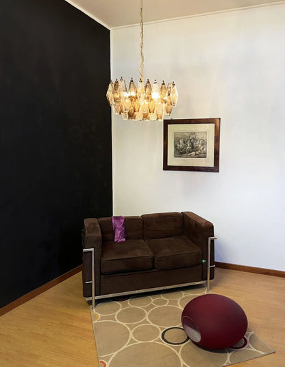 Smoked Poliedri Murano Glass Chandelier