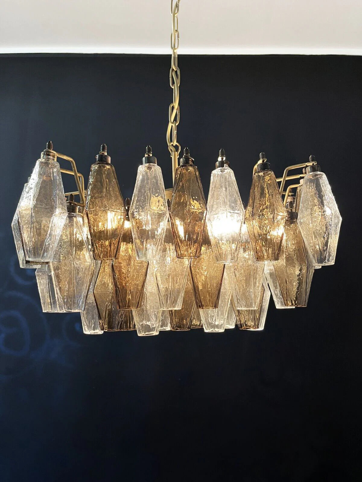 Smoked Poliedri Murano Glass Chandelier