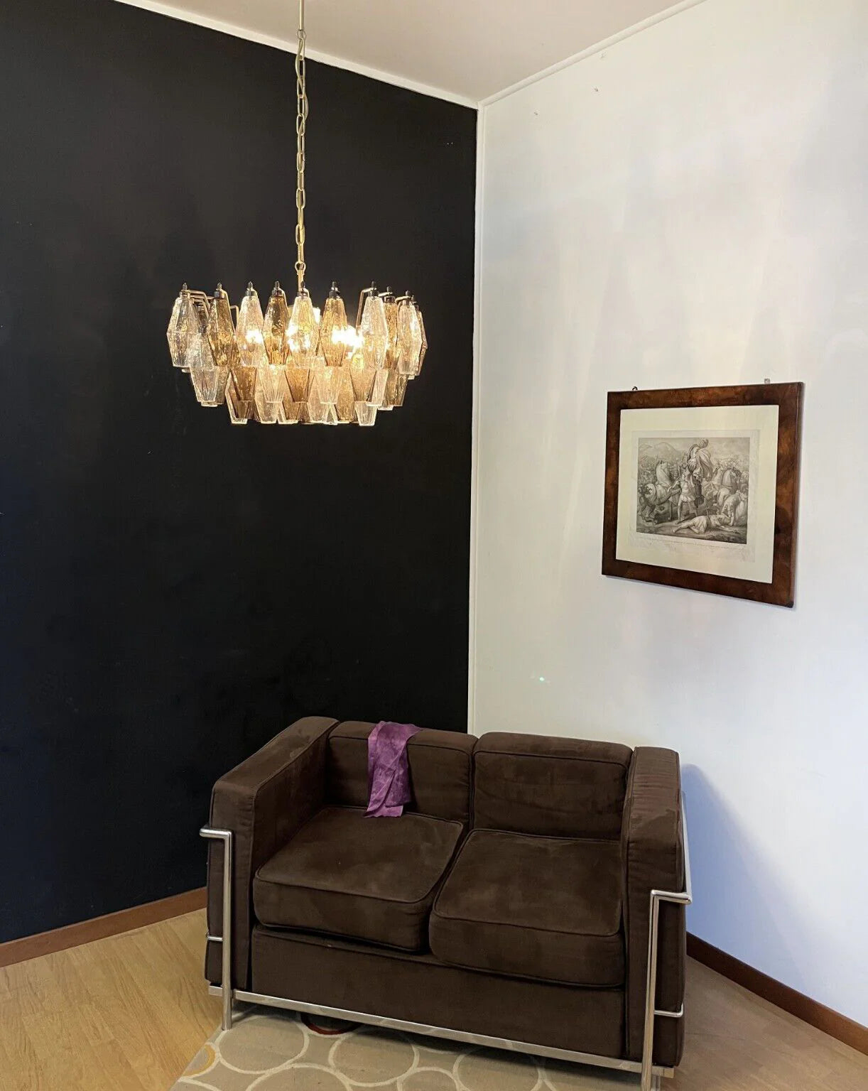Smoked Poliedri Murano Glass Chandelier