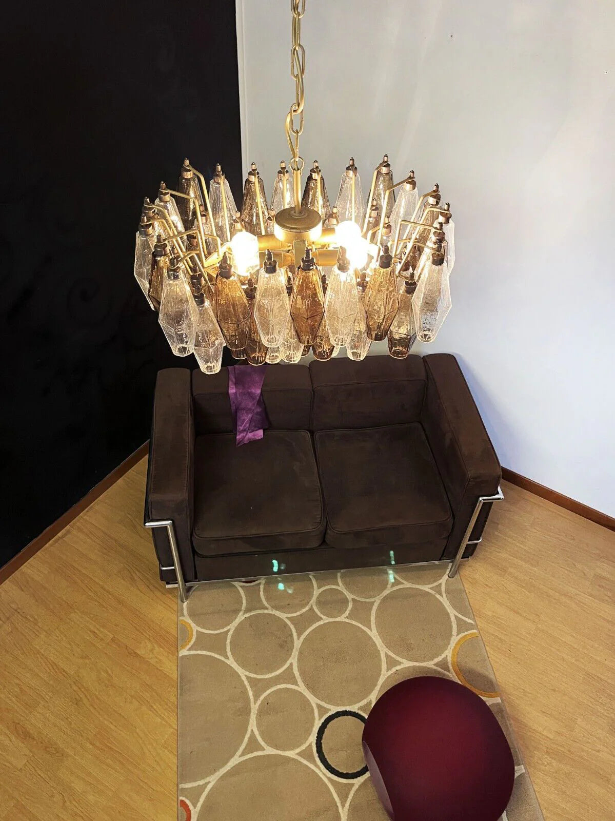 Smoked Poliedri Murano Glass Chandelier