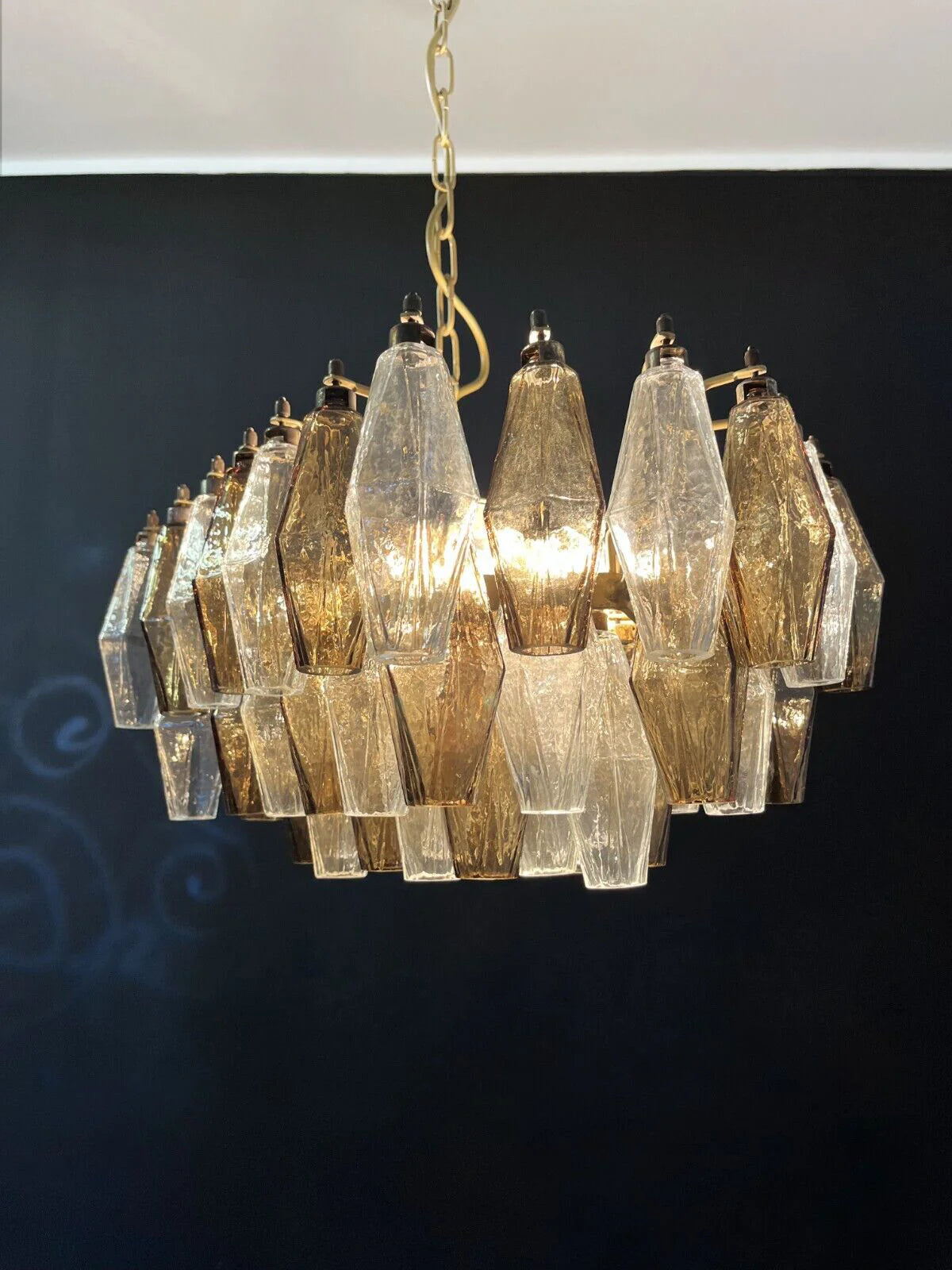 Smoked Poliedri Murano Glass Chandelier