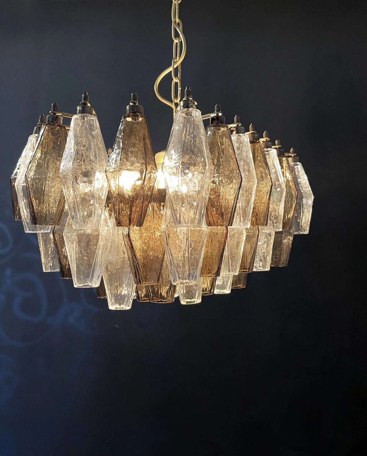 Smoked Poliedri Murano Glass Chandelier