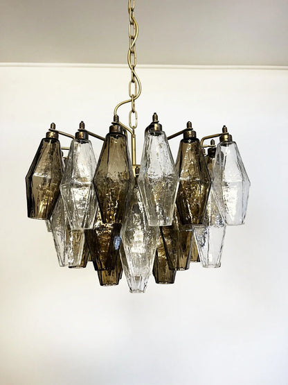 Smoked Poliedri Murano Glass Chandelier