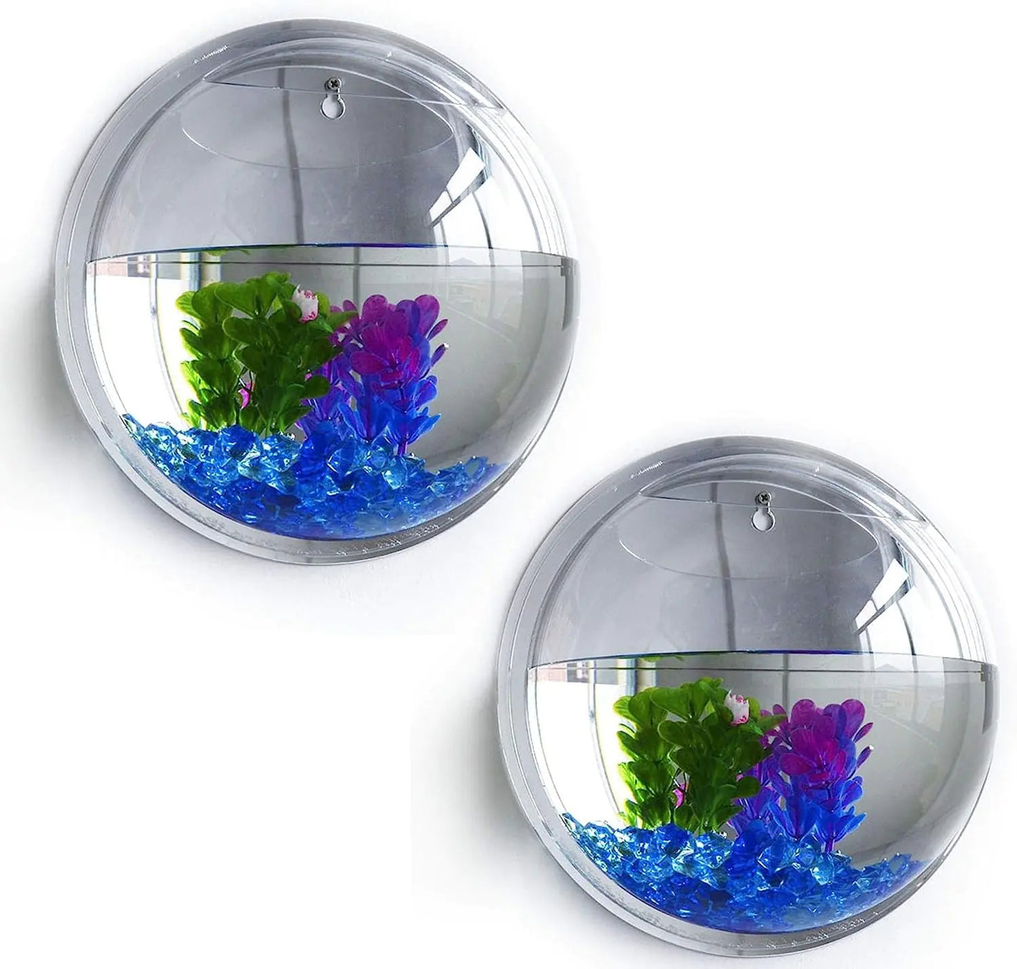 2Pack Wall Mounted Fish Bowl 230ML Clear Acrylic Round Vase Decoration Wall Fish Bubble Hanging Clear Acrylic Betta Fish Tank Wall-Mounted Aquarium Wall Plant Pot Decoration Planter