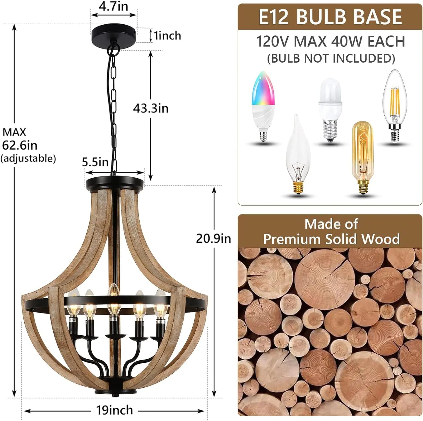 Adjustable Solid Wood Chandelier - Welfel