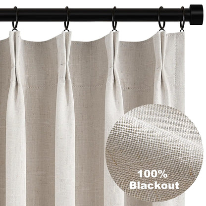 Topfinel Pinch Pleat Full Blackout Curtains & Drapes 84 Inch Length 2 Panels Set Oatmeal Linen Room Darkening Soundproof Curtains with Hooks Rings for Bedroom Living Room Track System Beige Ivory