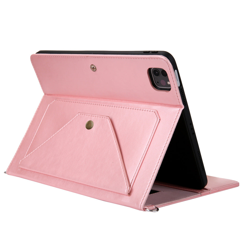 Suitable for iPad Pro 2020 Pen Slot Shoulder Strap Tablet Leather Case Air5 Handle Strap Handheld Flip Stand Protective Case