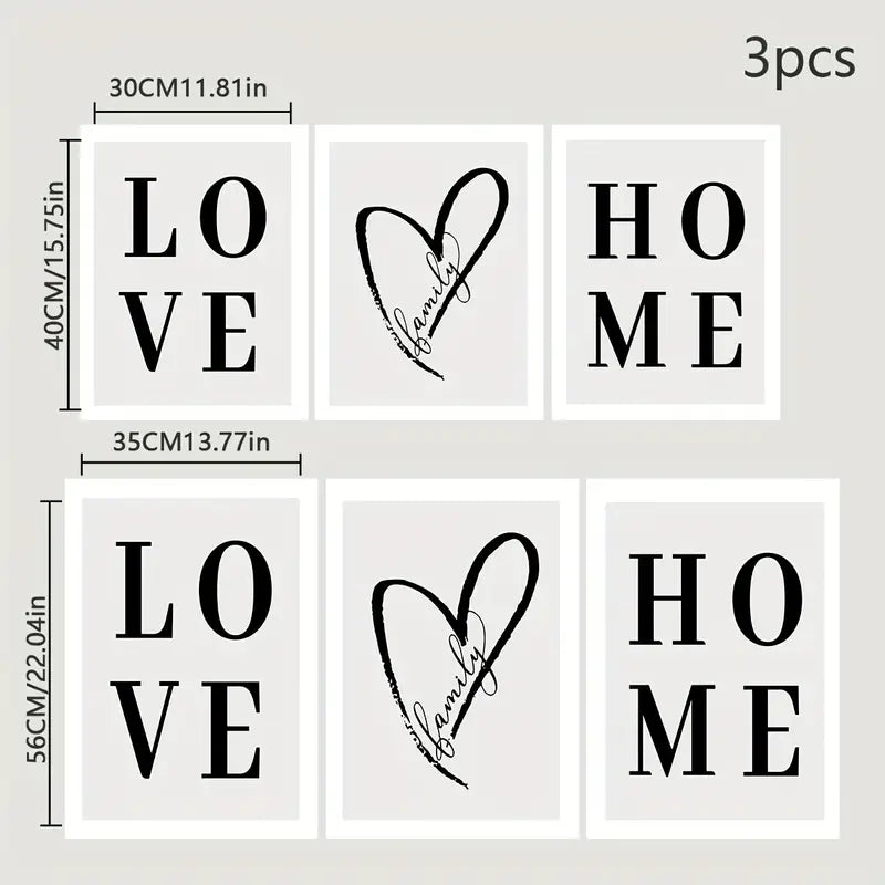 3pcs Love Wall Canvas Art for Living Room Decor