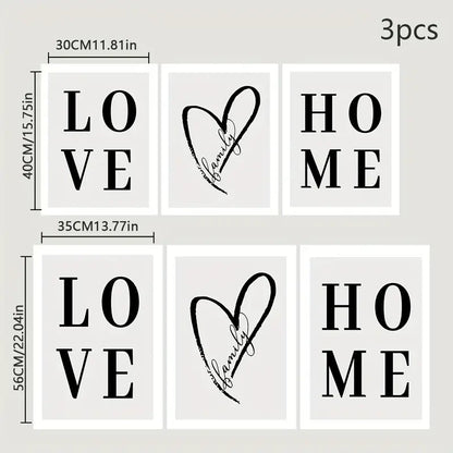 3pcs Love Wall Canvas Art for Living Room Decor