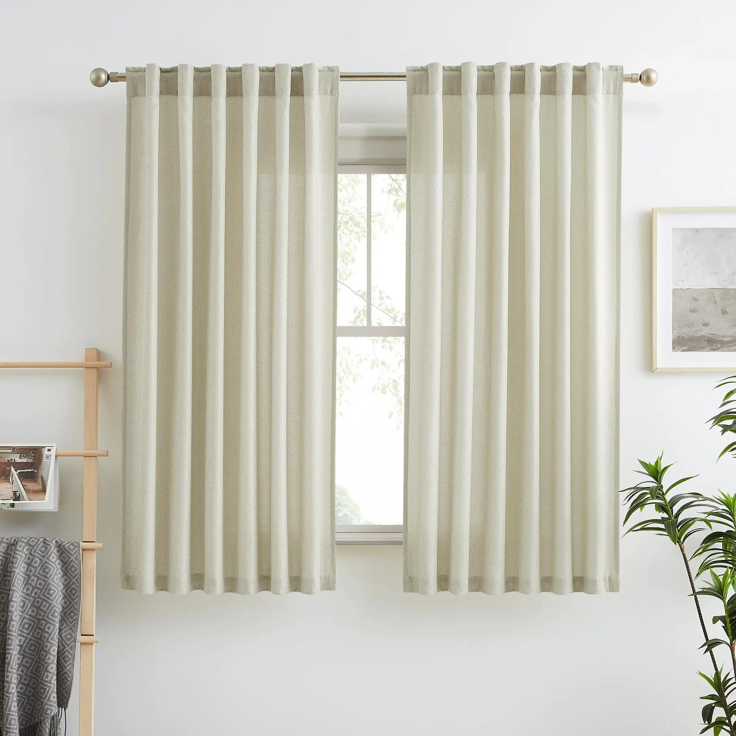 RAIN CITY Faux Linen Curtains 63 Inches Long 2 Panels Set Back Tab Rod Pocket Sheer Curtains 50 Wide Greyish Beige Warm Grey