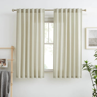 RAIN CITY Faux Linen Curtains 63 Inches Long 2 Panels Set Back Tab Rod Pocket Sheer Curtains 50 Wide Greyish Beige Warm Grey