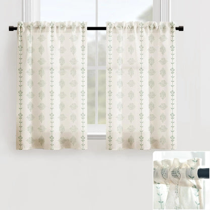 Lino Rosa Cabinet Curtains for Under Kitchen SinkNatural Green Pattern Vine Botanical Curtains for Bathroom