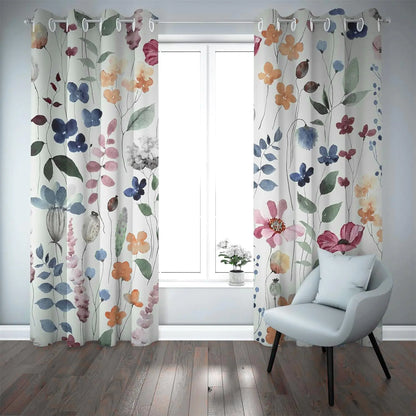 Floral Blackout Curtains 84 in Long 2 Panels Wild Blue Beige and Purple Flower Leaves Print Thermal Insulated Darkening Curtains Coloful Plants Window Drape for Bedroom Living Room Decor 42" × 84