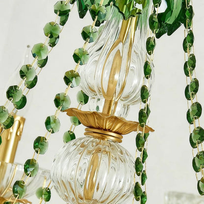 French Vintage Green Crystal Chandelier