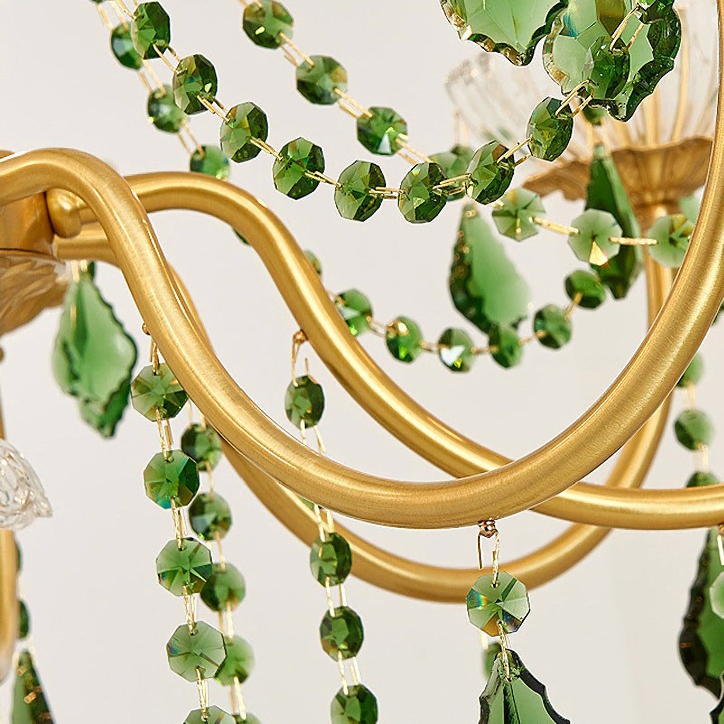 French Vintage Green Crystal Chandelier