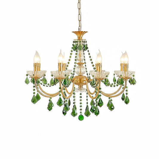 French Vintage Green Crystal Chandelier
