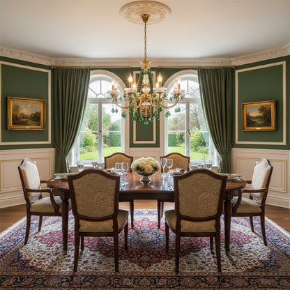 French Vintage Green Crystal Chandelier