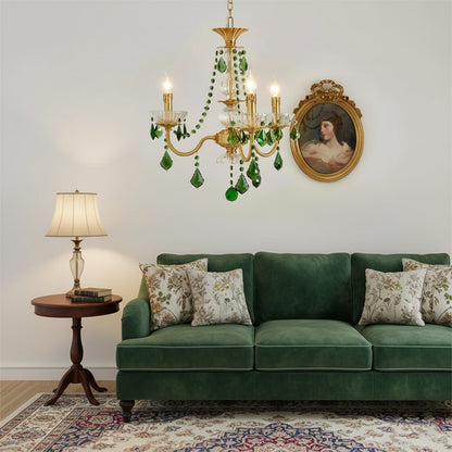 French Vintage Green Crystal Chandelier