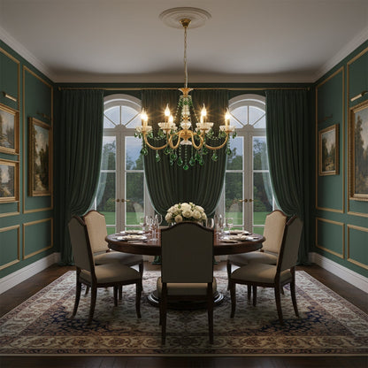 French Vintage Green Crystal Chandelier