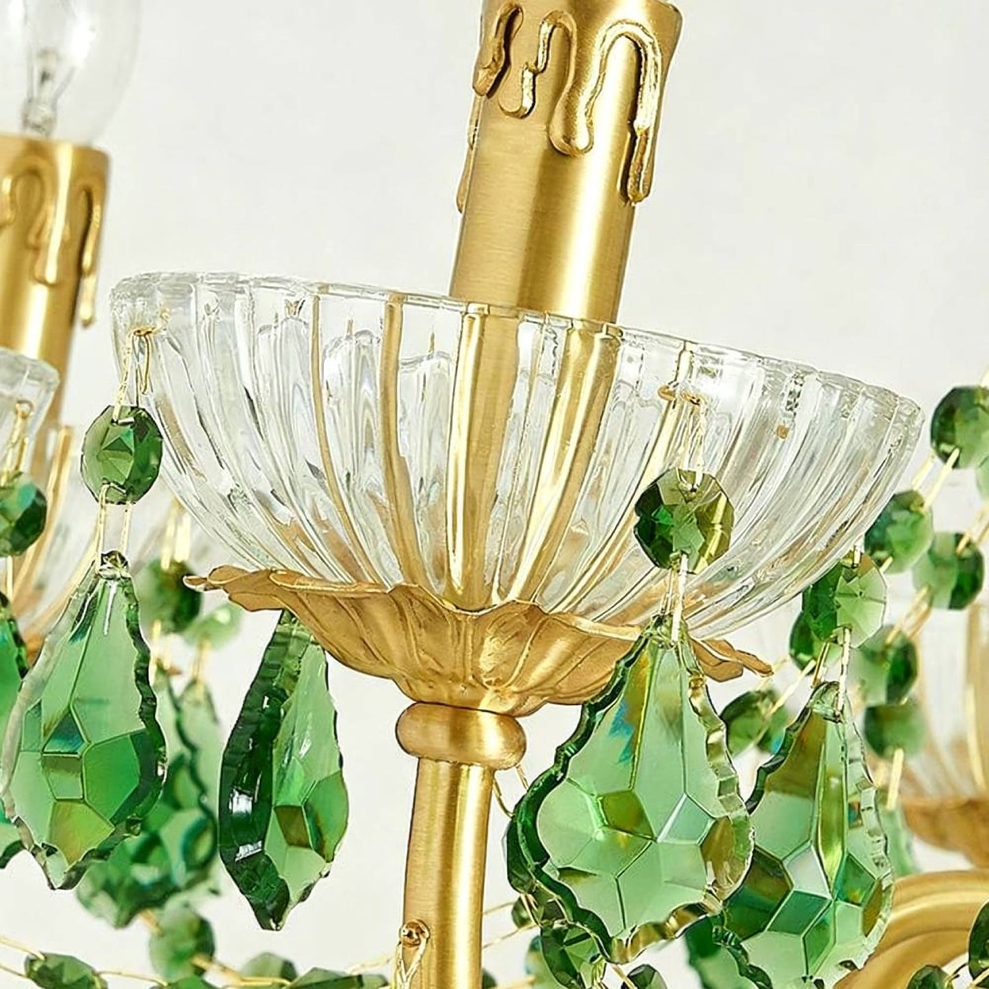 French Vintage Green Crystal Chandelier