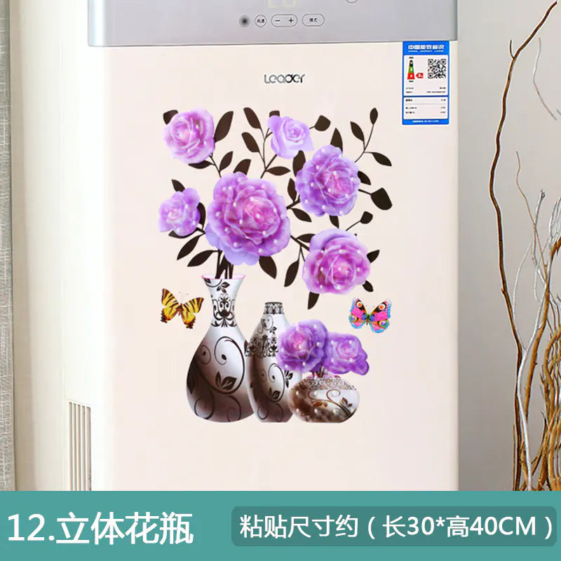 3D Faux Flower Vase Wall Decor for Bedroom
