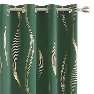 Deconovo Blackout Grommet Gold Pattern Printed Curtains Dark Forest/Wave 52W x 45L