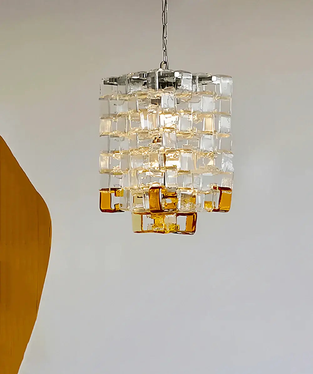 Amber Iceblock Glass Chandelier