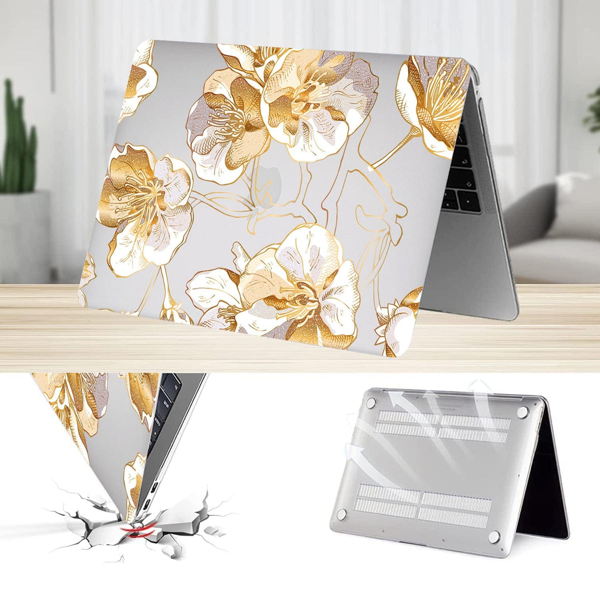 MacBook Air 13.6-inch (M2-M5) Case - Gold Botanical Design