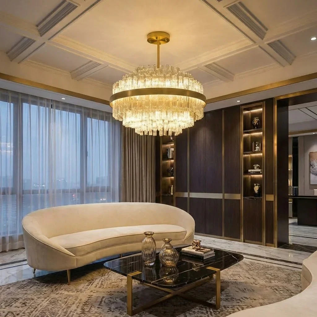 Gold Glass‑Rod Line Chandelier