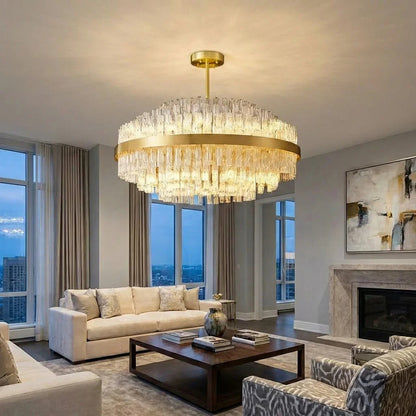 Gold Glass‑Rod Line Chandelier